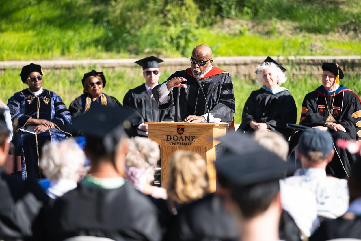 Rev. Dr. Robert L. Polk shares his sermon, “That They May All Be One,” to audiences gathered around the newly named Robert L. Polk Open Air Theatre, during a naming ceremony and baccalaureate held on Friday, May 17.